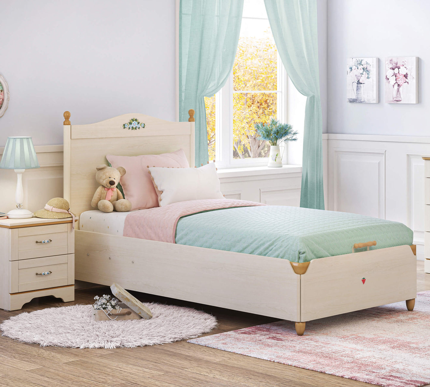 Flora (Neu) Bett mit Lattenrost (100x200 cm)