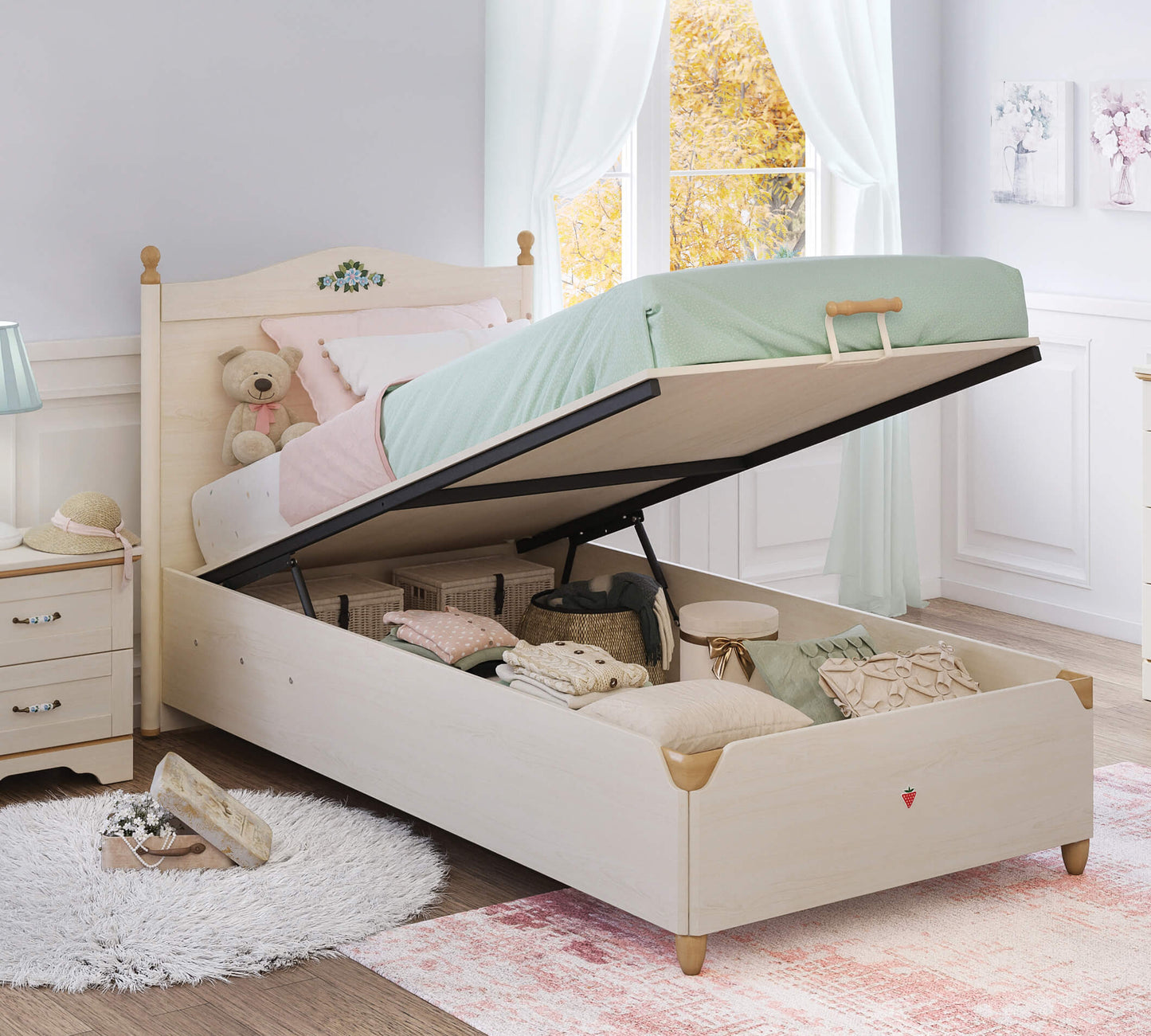 Flora (Neu) Bett mit Lattenrost (100x200 cm)