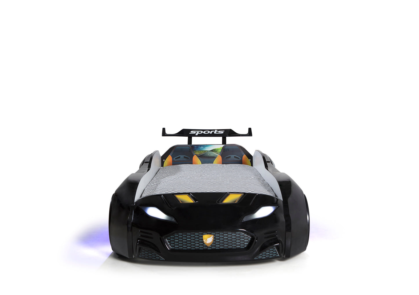 Letto singolo contenitore a forma di auto sportiva colore nero MAXI con comandi e musica, materasso incluso.