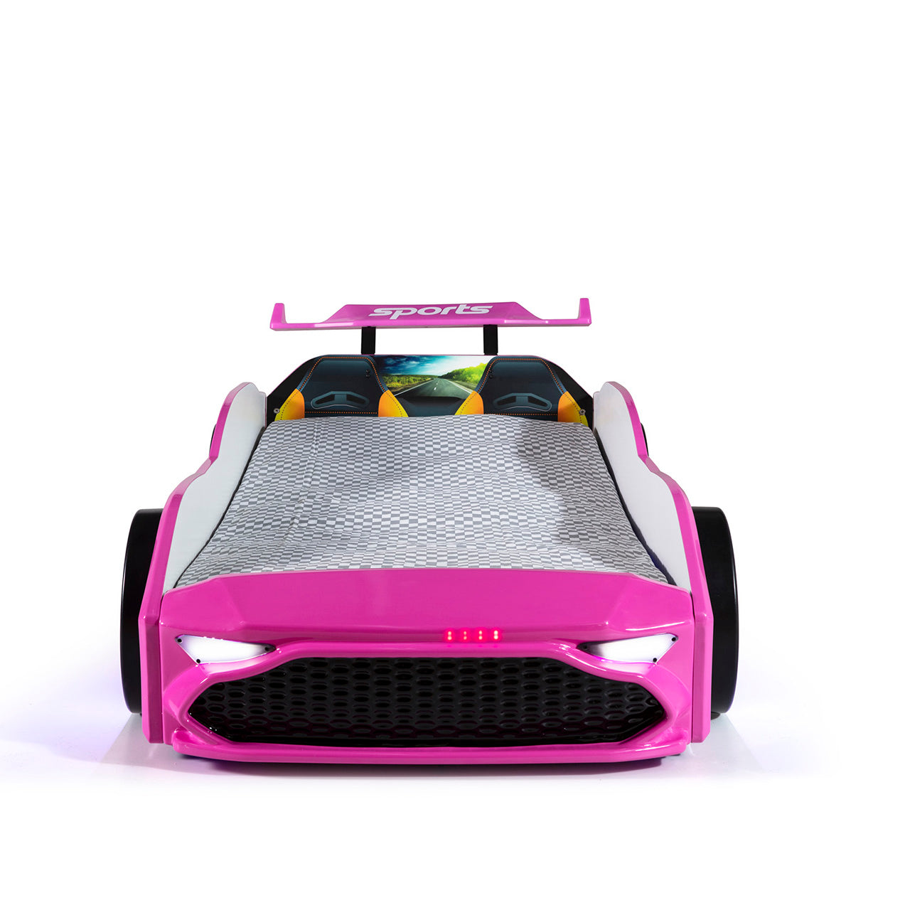 Letto singolo contenitore a forma di auto sportiva colore rosa GT18, materasso incluso.