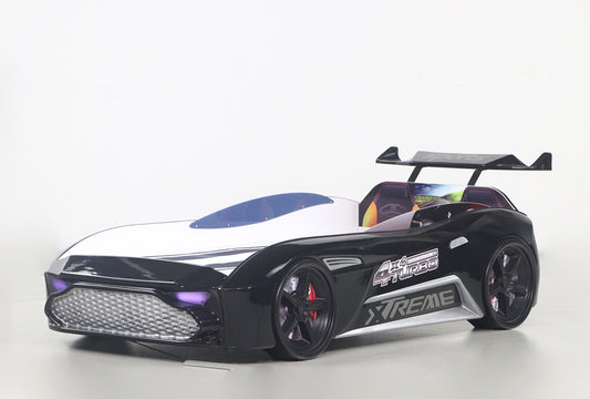 Einzelbett in Form eines ASTON-Sportwagens in Schwarz, inklusive Matratze.