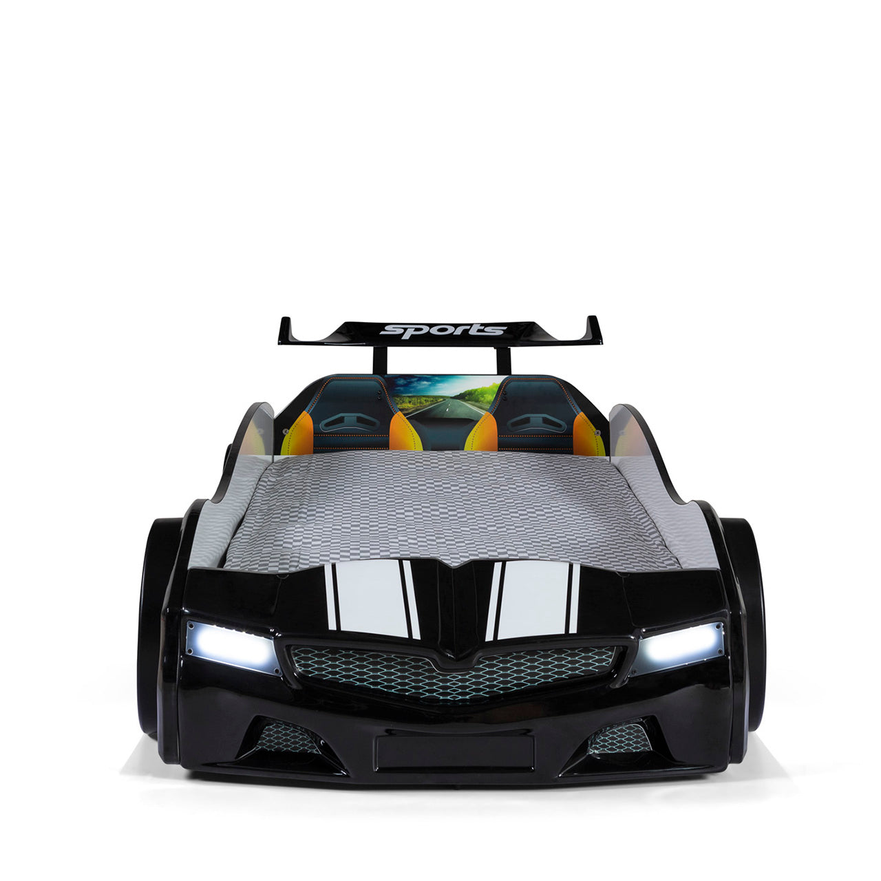 Letto singolo contenitore a forma di auto sportiva colore nero SPX, materasso incluso.
