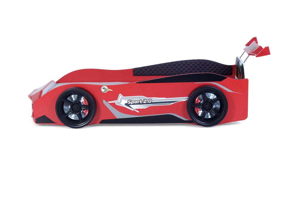 Letto singolo a forma di auto sportiva colore rosso SPORT 3.0, materasso incluso.