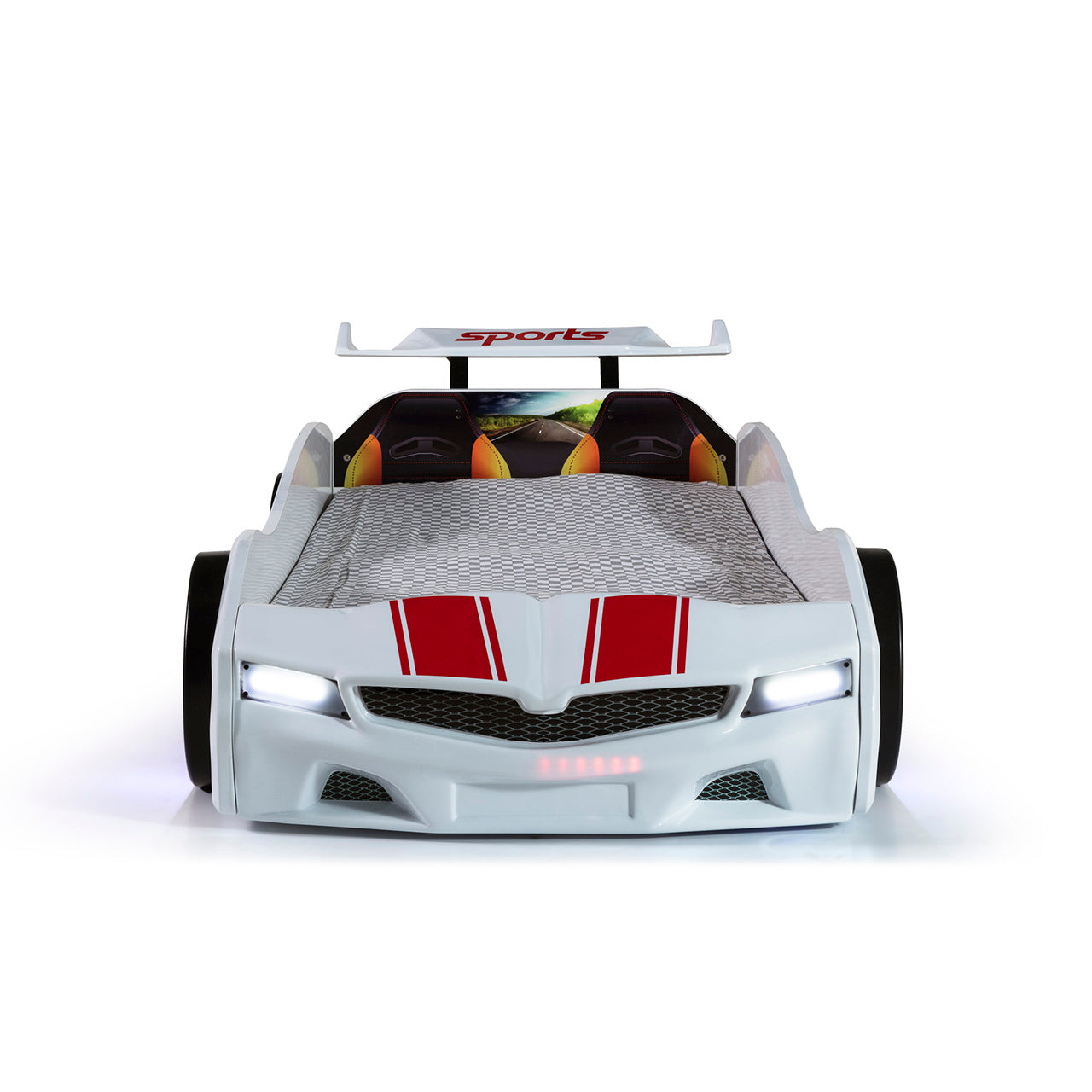 Letto singolo contenitore a forma di auto sportiva colore bianco SPX, materasso incluso.