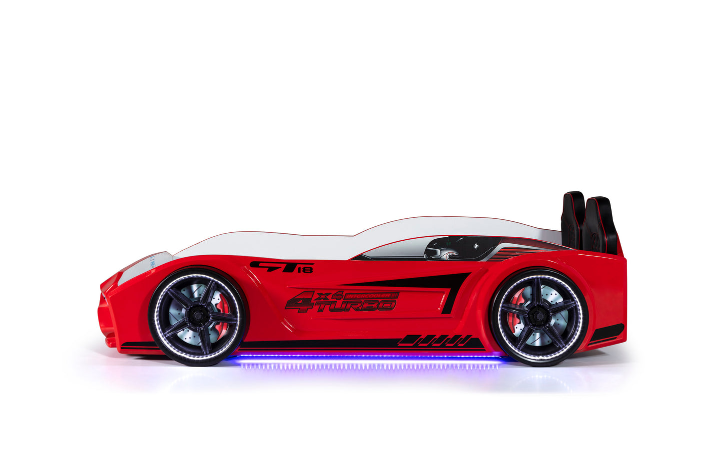 Letto singolo contenitore a forma di auto sportiva colore rosso GT18, materasso incluso.