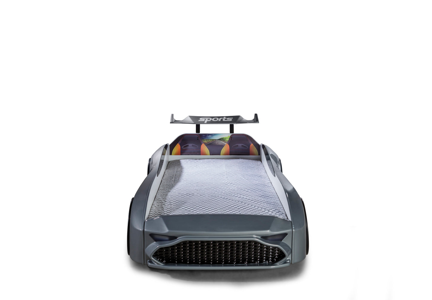 Letto singolo a forma di auto sportiva ASTON colore grigio, materasso incluso.