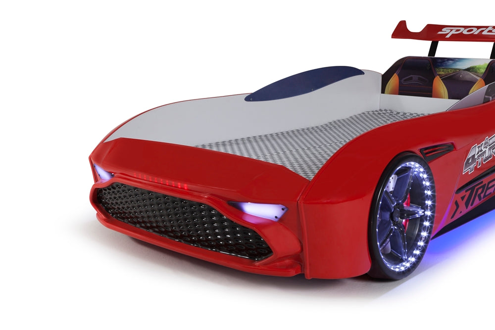 Einzelbett in Form eines ASTON-Sportwagens, rot, inklusive Matratze.
