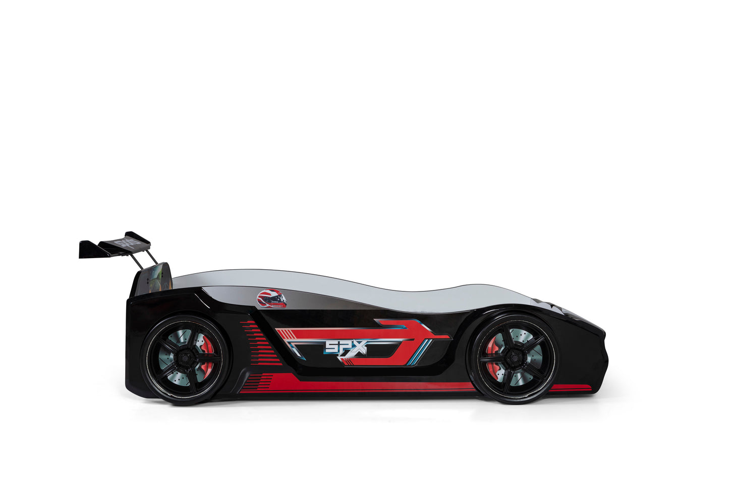 Letto singolo contenitore a forma di auto sportiva colore nero SPX, materasso incluso.