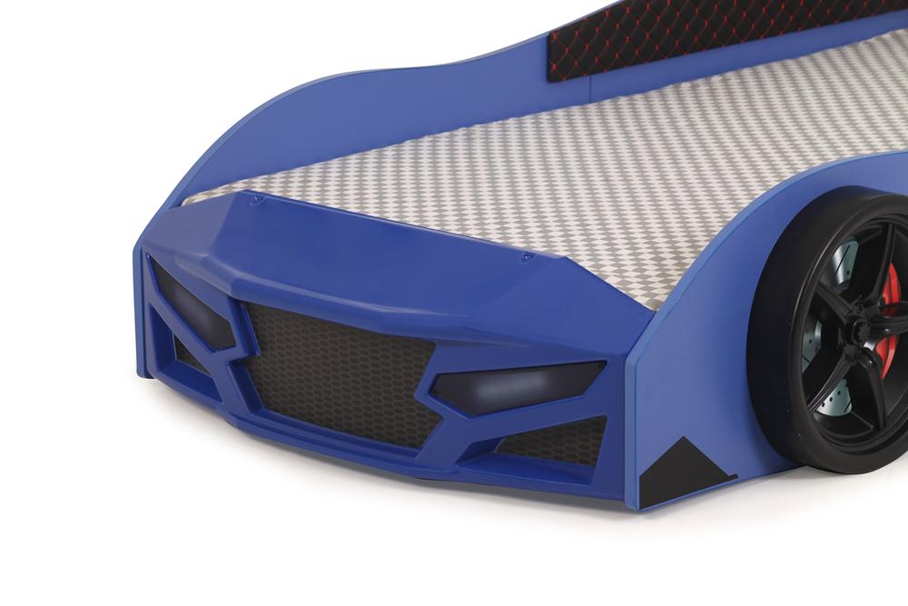 Letto singolo a forma di auto sportiva colore blu SPORT 3.0, materasso incluso.