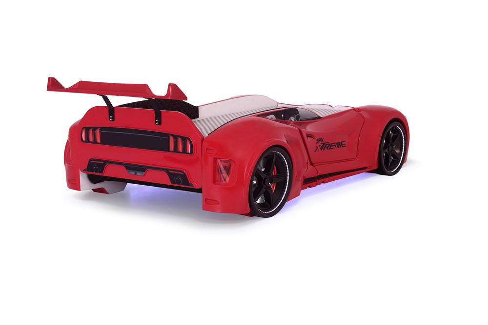 Letto singolo contenitore a forma di auto sportiva colore rosso SPX XTREME con controller e musica, materasso incluso.