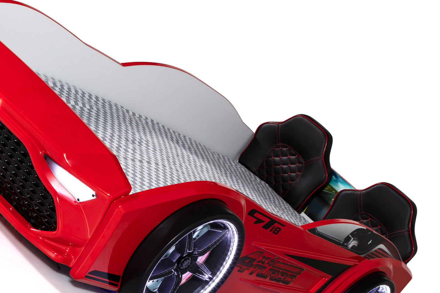 Letto singolo contenitore a forma di auto sportiva colore rosso GT18, materasso incluso.