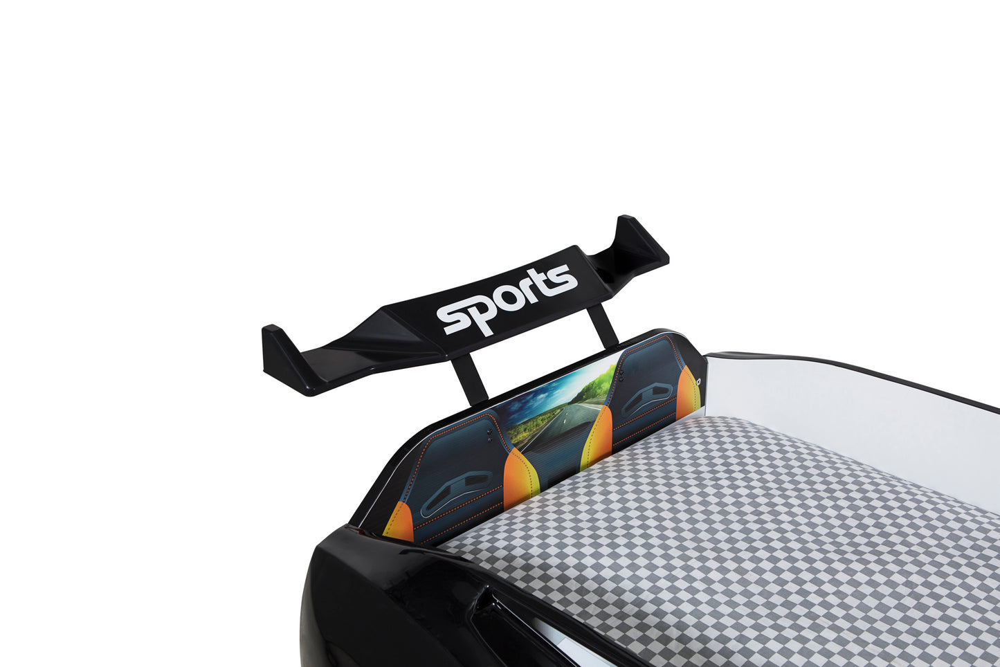 Letto singolo contenitore a forma di auto sportiva colore nero MAXI con comandi e musica, materasso incluso.
