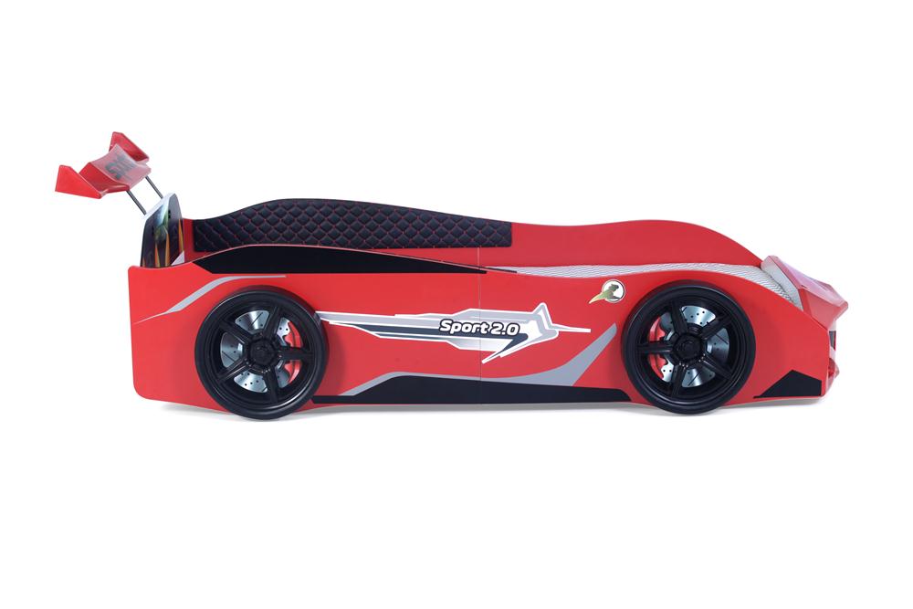 Letto singolo a forma di auto sportiva colore rosso SPORT 3.0, materasso incluso.