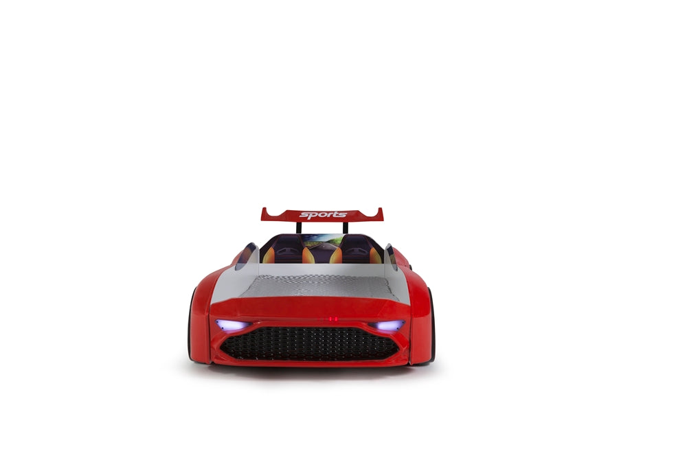 Einzelbett in Form eines ASTON-Sportwagens, rot, inklusive Matratze.
