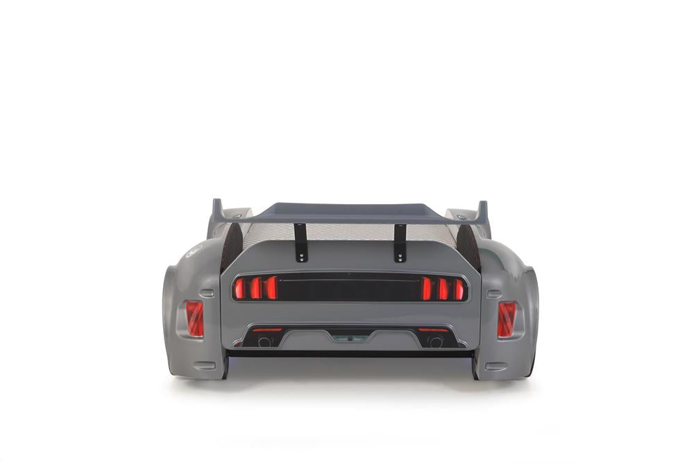 Letto singolo contenitore a forma di auto sportiva colore grigio SPX XTREME con controller e musica, materasso incluso.