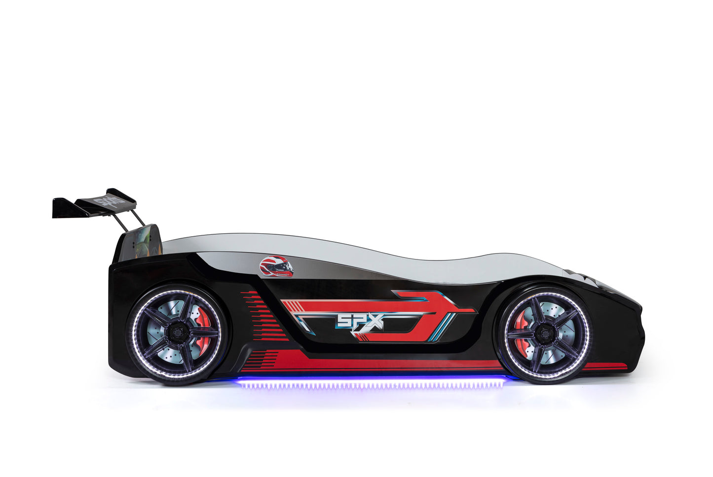 Letto singolo contenitore a forma di auto sportiva colore nero SPX, materasso incluso.