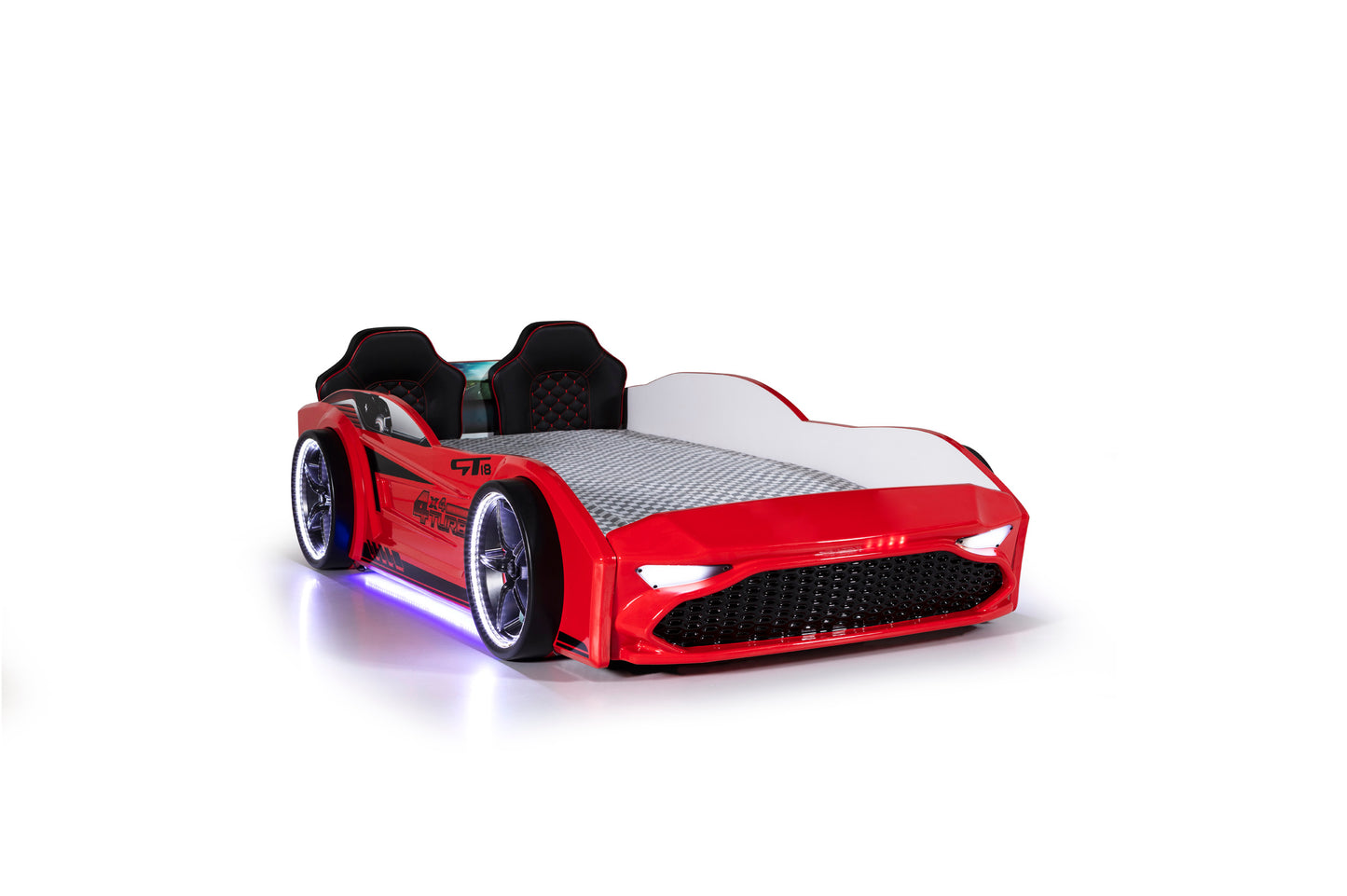 Letto singolo contenitore a forma di auto sportiva colore rosso GT18, materasso incluso.