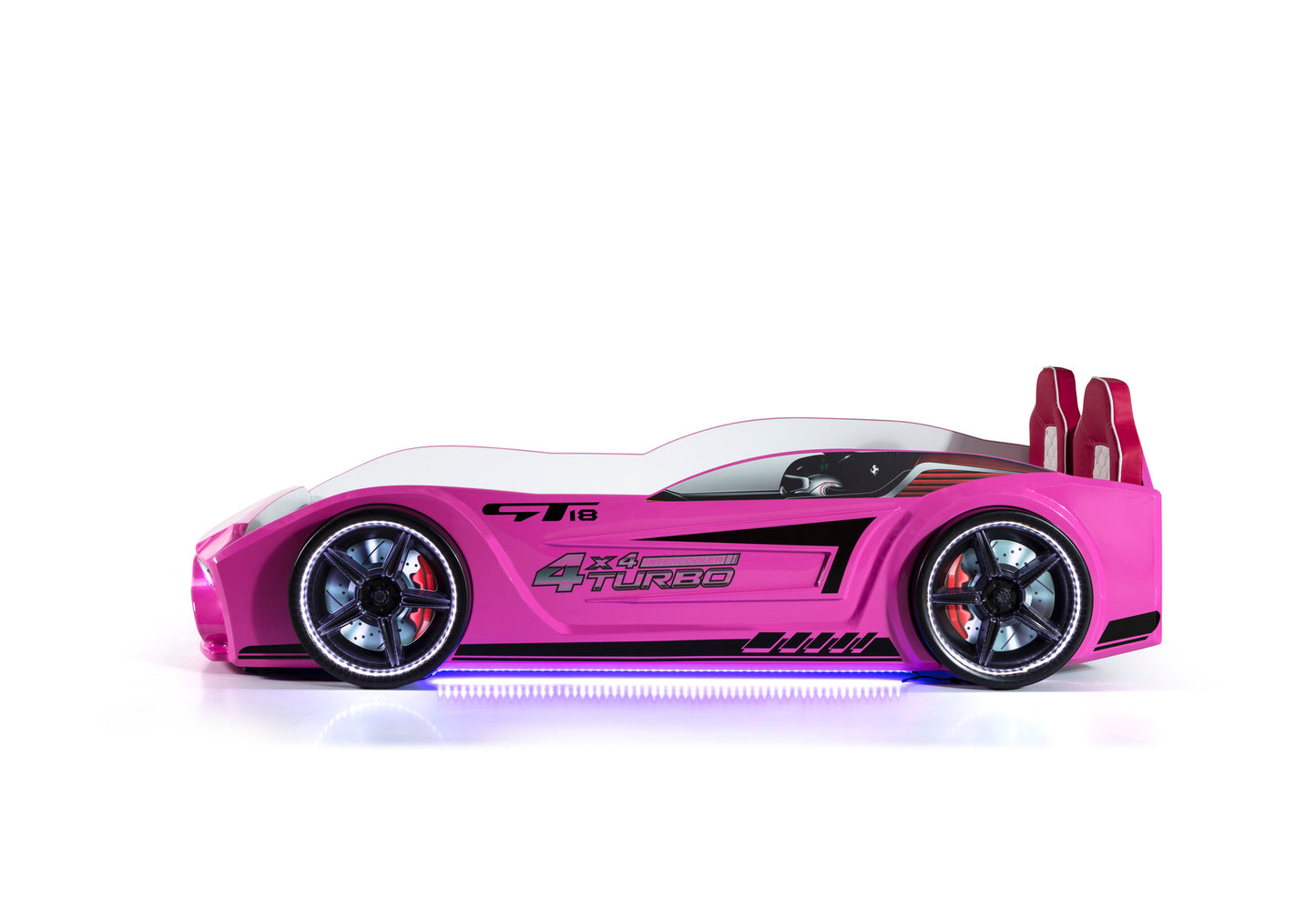 Letto singolo contenitore a forma di auto sportiva colore rosa GT18, materasso incluso.
