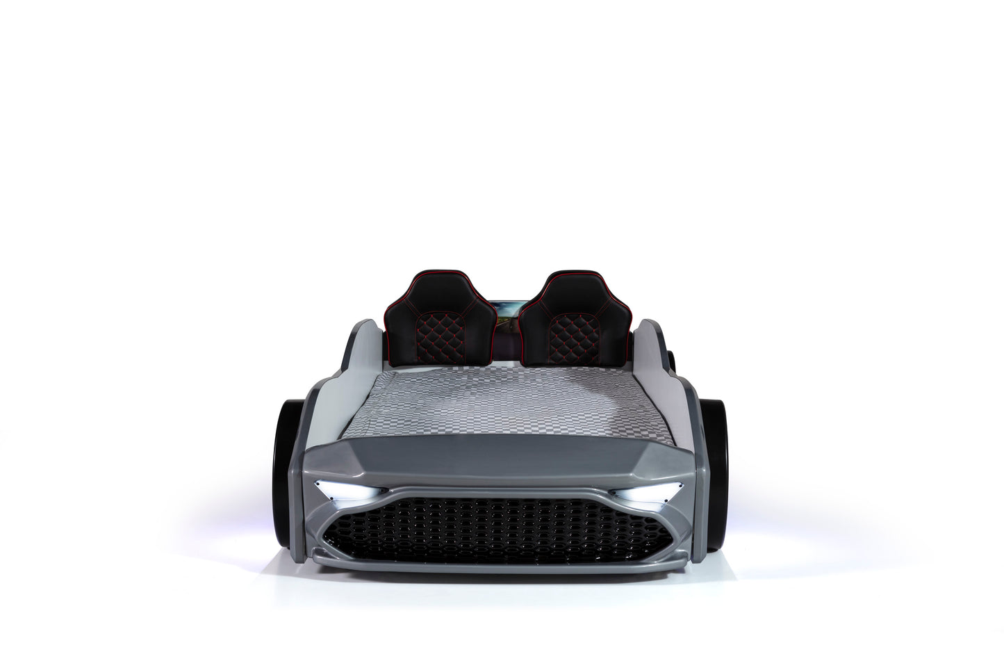 Letto singolo contenitore a forma di auto sportiva colore grigio GT18, materasso incluso.