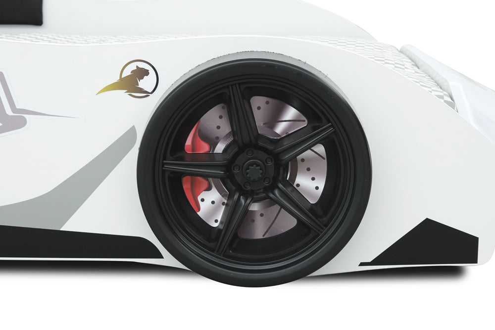 Letto singolo a forma di auto sportiva colore bianco SPORT 3.0, materasso incluso.