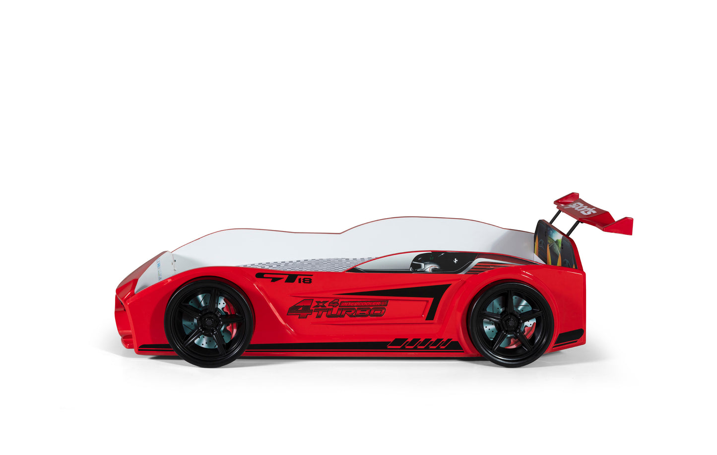 Letto singolo contenitore a forma di auto sportiva colore rosso GT18, materasso incluso.