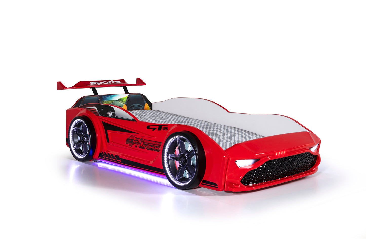 Letto singolo contenitore a forma di auto sportiva colore rosso GT18, materasso incluso.