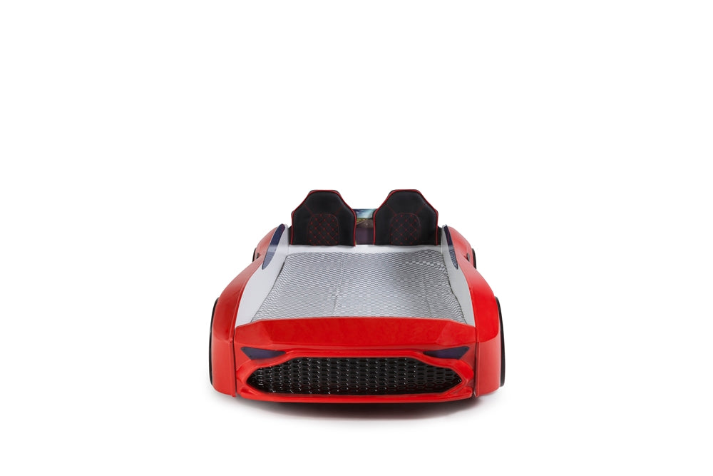 Einzelbett in Form eines ASTON-Sportwagens, rot, inklusive Matratze.