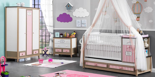 Cameretta completa da neonato con lettino crescita mod. "Melody Pink"