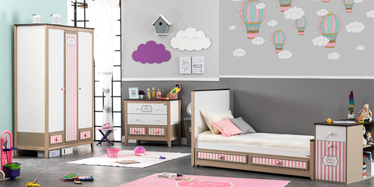 Cameretta completa da neonato con lettino crescita mod. "Melody Pink"