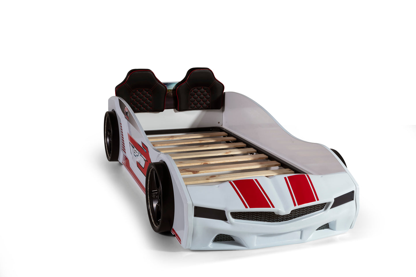 Letto singolo contenitore a forma di auto sportiva colore bianco SPX, materasso incluso.