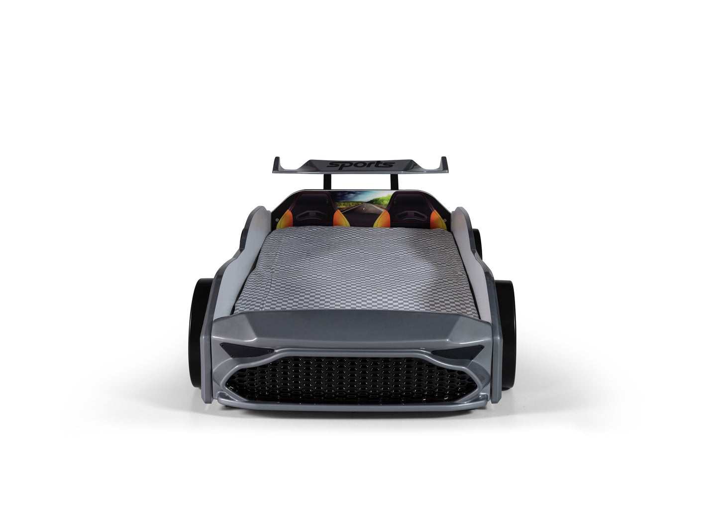Letto singolo contenitore a forma di auto sportiva colore grigio GT18, materasso incluso.