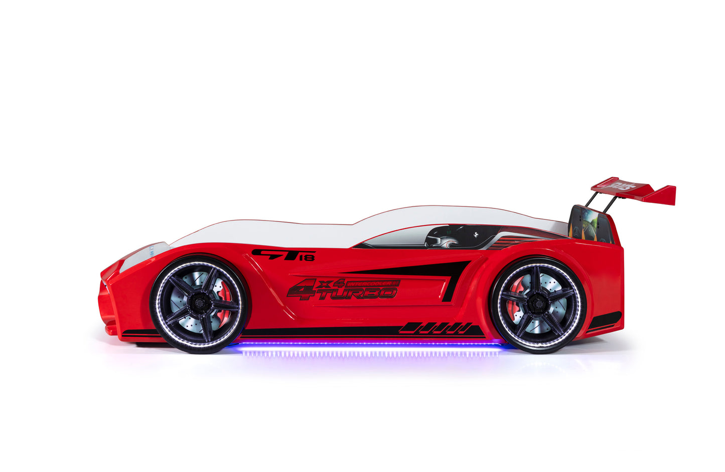 Letto singolo contenitore a forma di auto sportiva colore rosso GT18, materasso incluso.