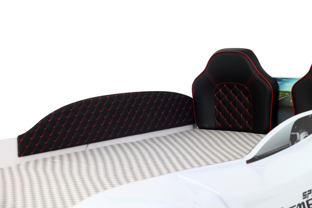 Letto singolo contenitore a forma di auto sportiva colore bianco SPX XTREME con controller e musica, materasso incluso.