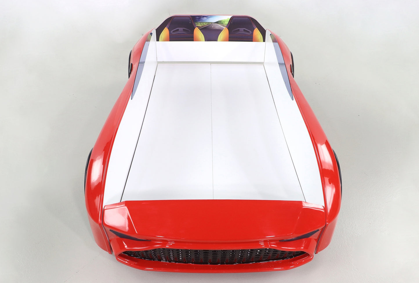 Einzelbett in Form eines ASTON-Sportwagens, rot, inklusive Matratze.