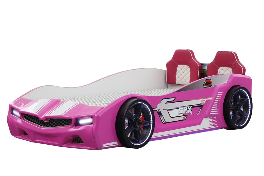 Letto singolo a forma di auto sportiva colore rosa SPX, materasso incluso.