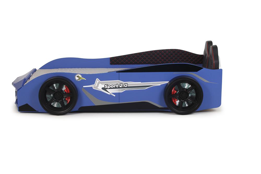 Letto singolo a forma di auto sportiva colore blu SPORT 3.0, materasso incluso.