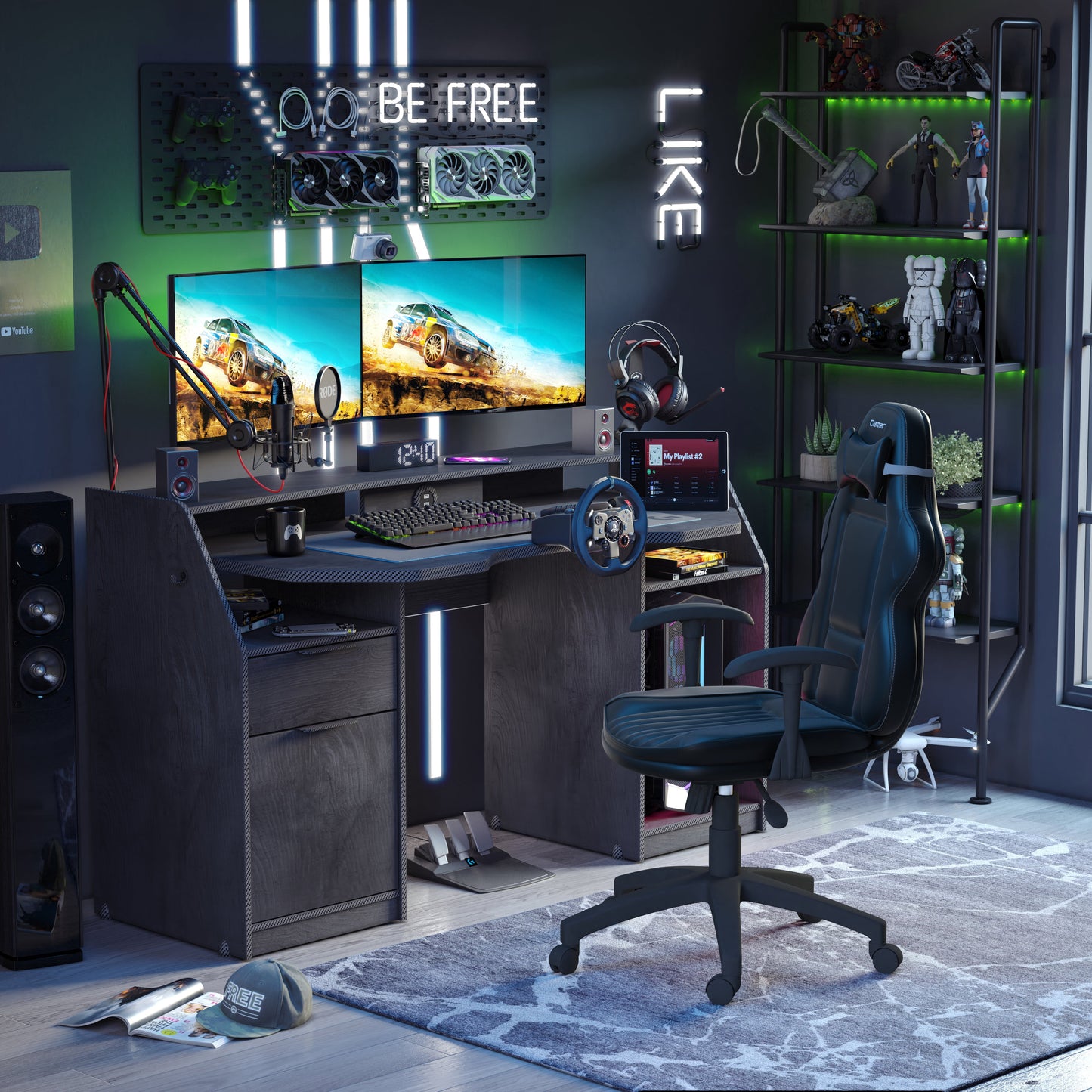 Gaming-Schreibtisch und Stuhl
