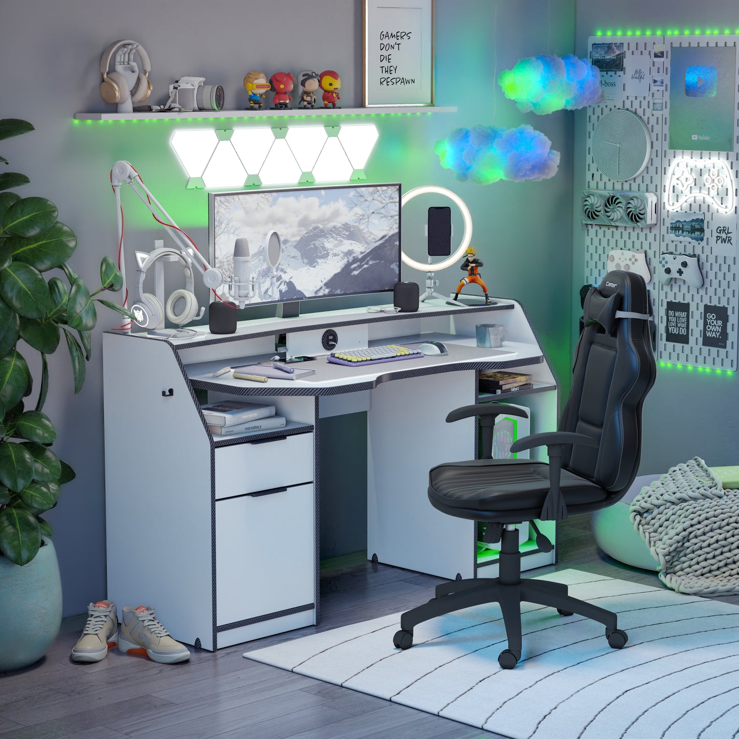 Gaming-Schreibtisch und Stuhl