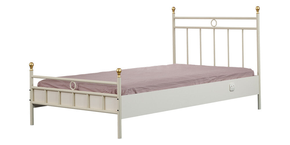 Cameretta completa per ragazza "New Alacati" stile romantico con letto ad una piazza e mezza colore crema e stampe floreali rosa.
