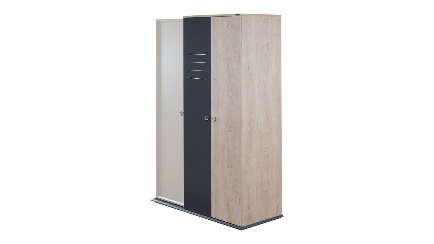 Chambre enfant complète "Ares" de style moderne et fonctionnel en chêne clair, beige et gris anthracite.