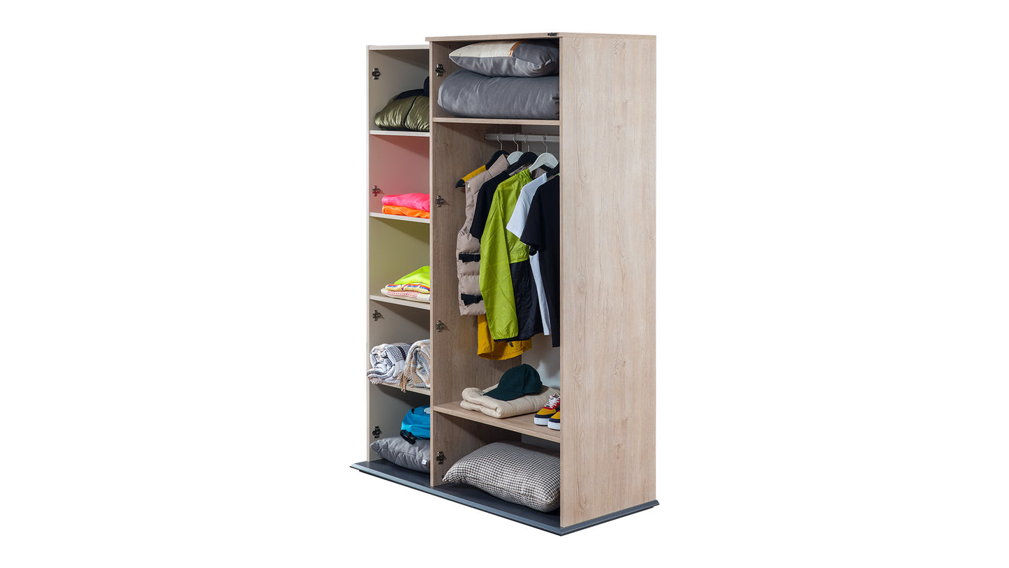Chambre enfant complète "Ares" de style moderne et fonctionnel en chêne clair, beige et gris anthracite.