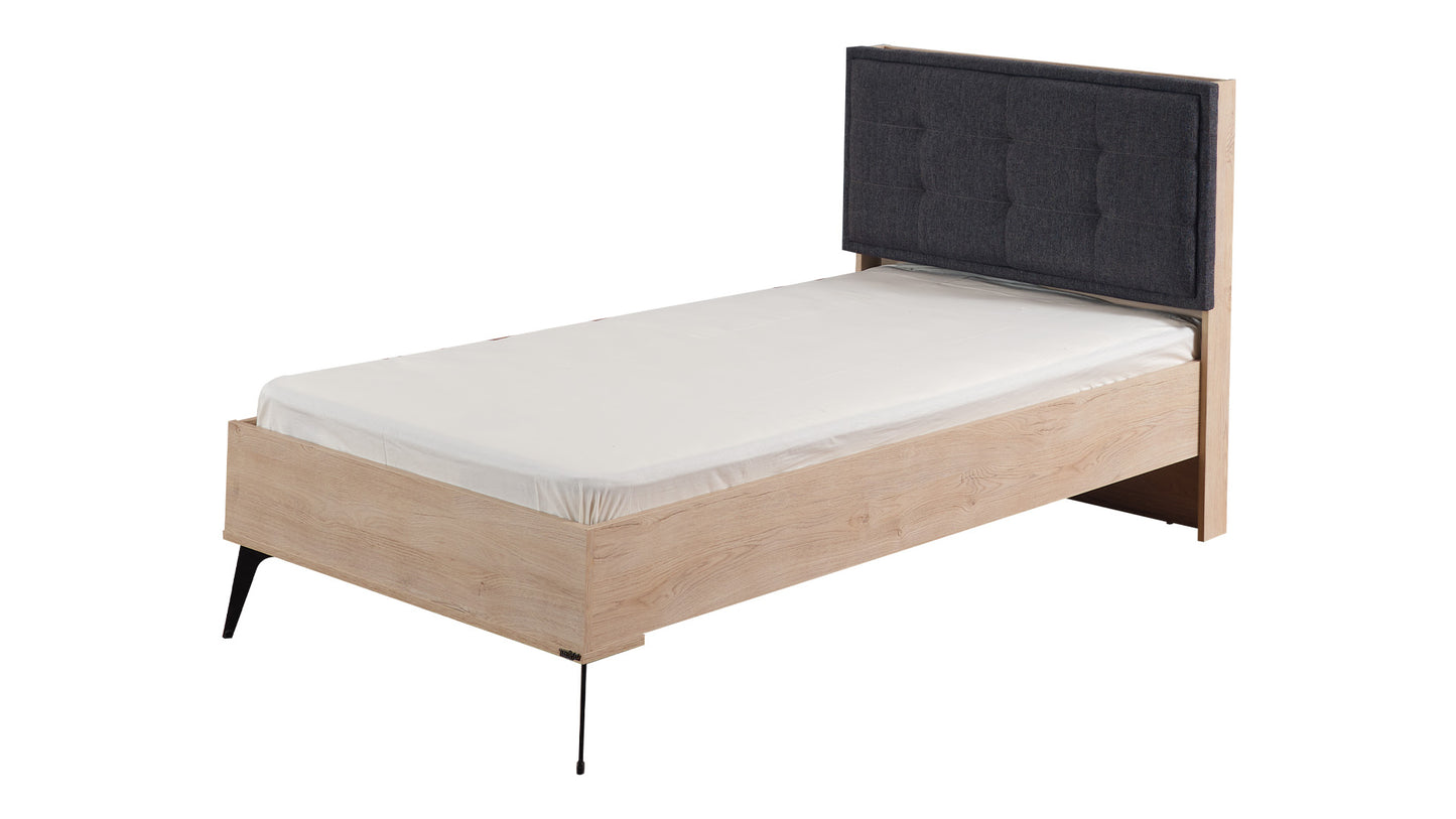 Chambre enfant complète "Ares" de style moderne et fonctionnel en chêne clair, beige et gris anthracite.