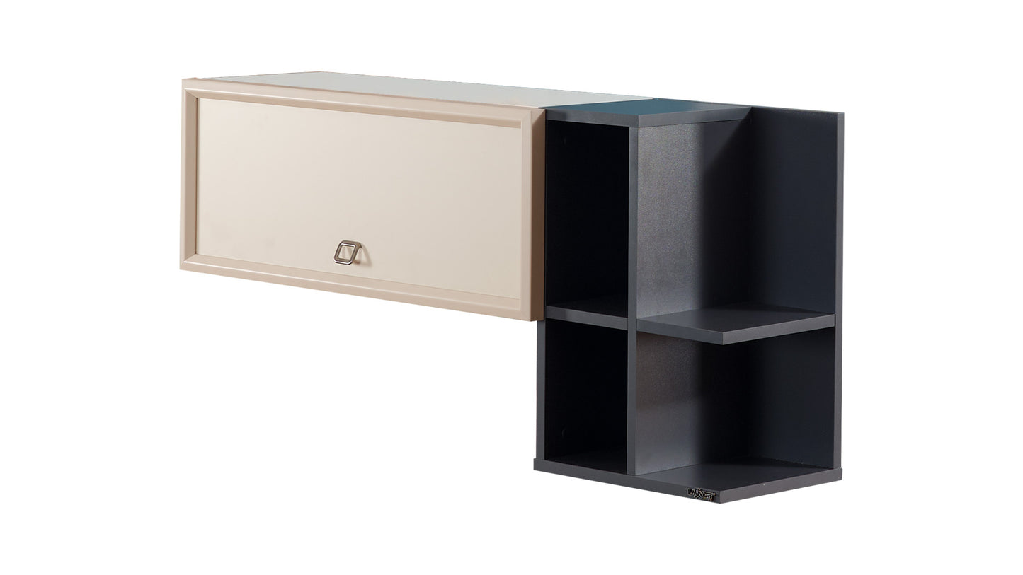 Chambre enfant complète "Ares" de style moderne et fonctionnel en chêne clair, beige et gris anthracite.