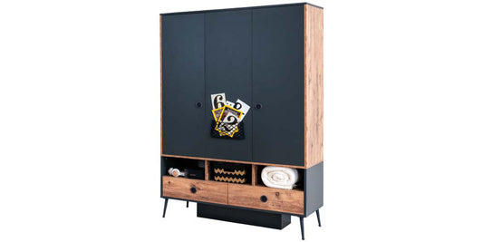 Komplettes schwarzes Schlafzimmer für Jungen mit 120x200 Bett im „Urban“-Stil