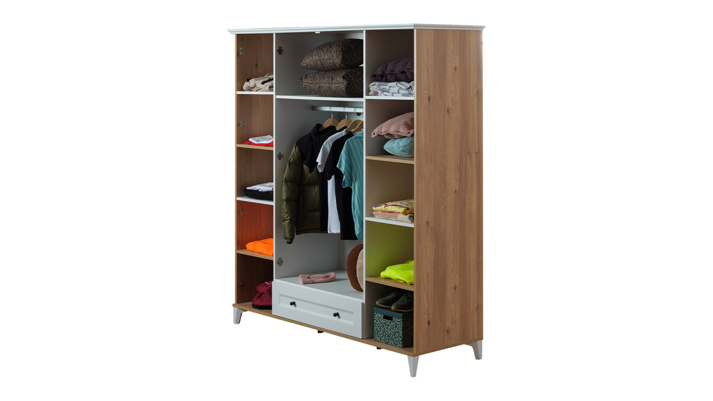 Komplettes Kinderzimmer „Best“ im Kolonialstil in hellem Holz und Weiß mit kompaktem Etagenbett.