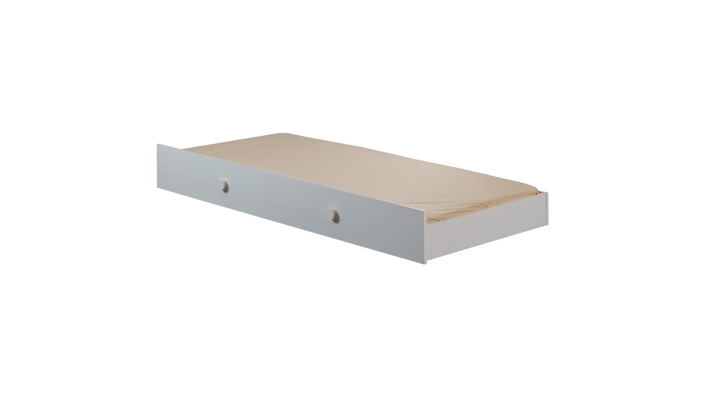 Cameretta completa per ragazza "Golden" colore bianco e legno chiaro con letto a castello compatto.