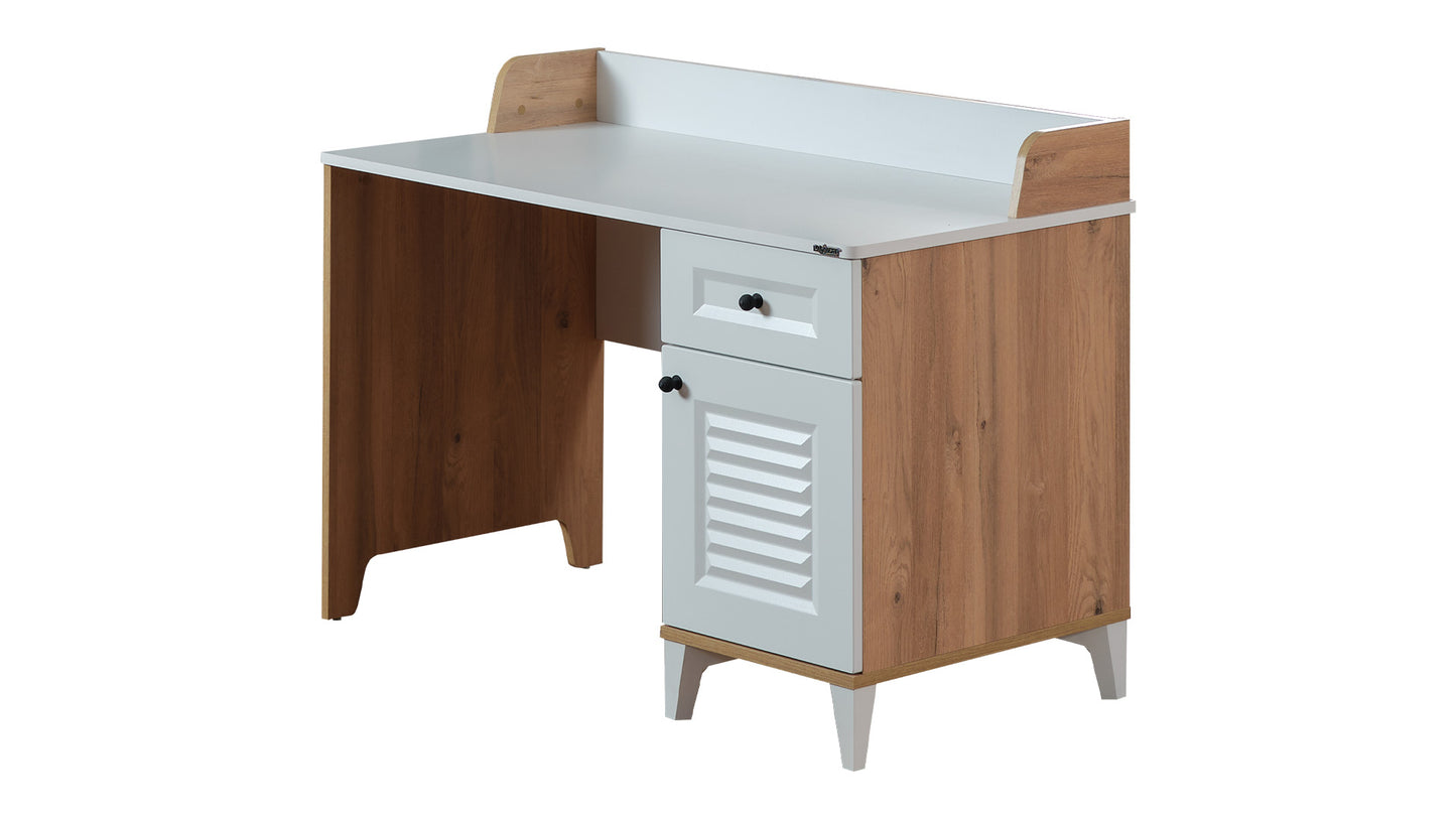 Komplettes Kinderzimmer „Best“ im Kolonialstil in hellem Holz und Weiß mit kompaktem Etagenbett.