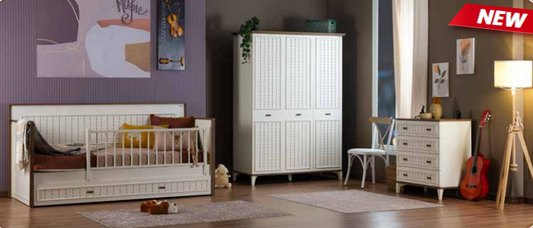 Komplettes Kinderzimmer-Set „KATRE“ in den Farben Creme und Walnuss