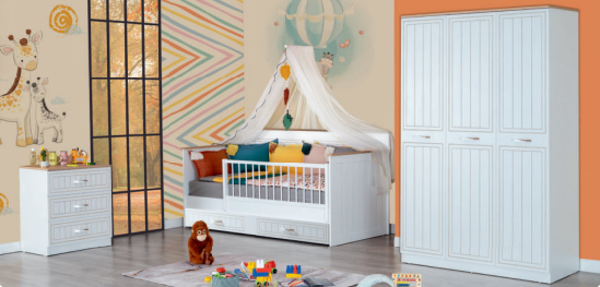 Cameretta Montessori serie "Mango" colore bianco.