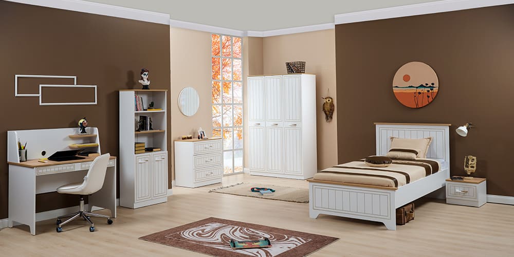 Cameretta completa per ragazzo "Mango" con letto 120x200 stile essenziale bianco